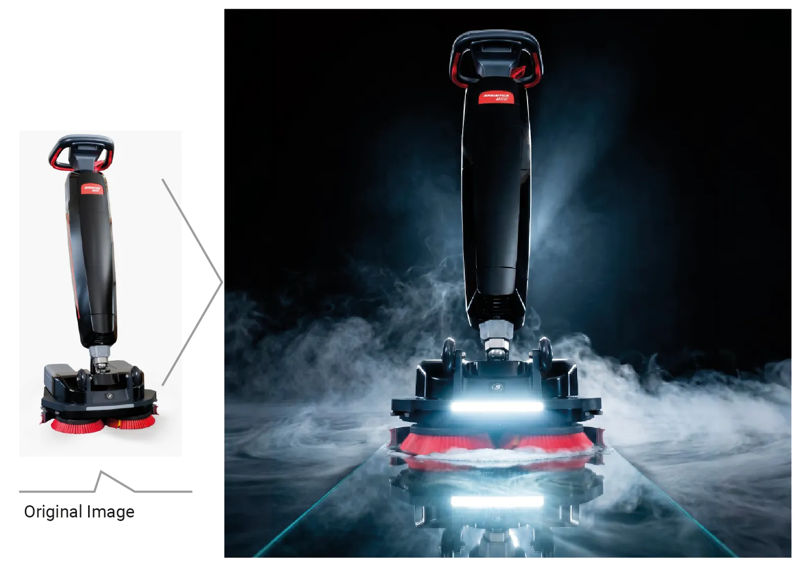 Workflow documentation comparing the original product image with the final visualization