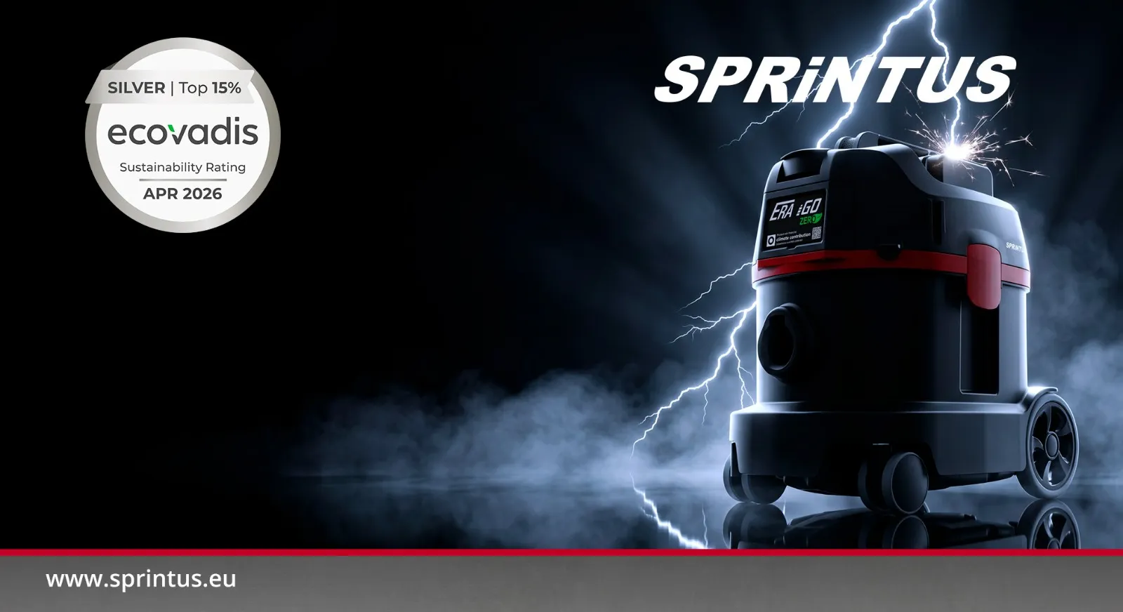 AI-generated SPRiNTUS product visual with sustainability badge