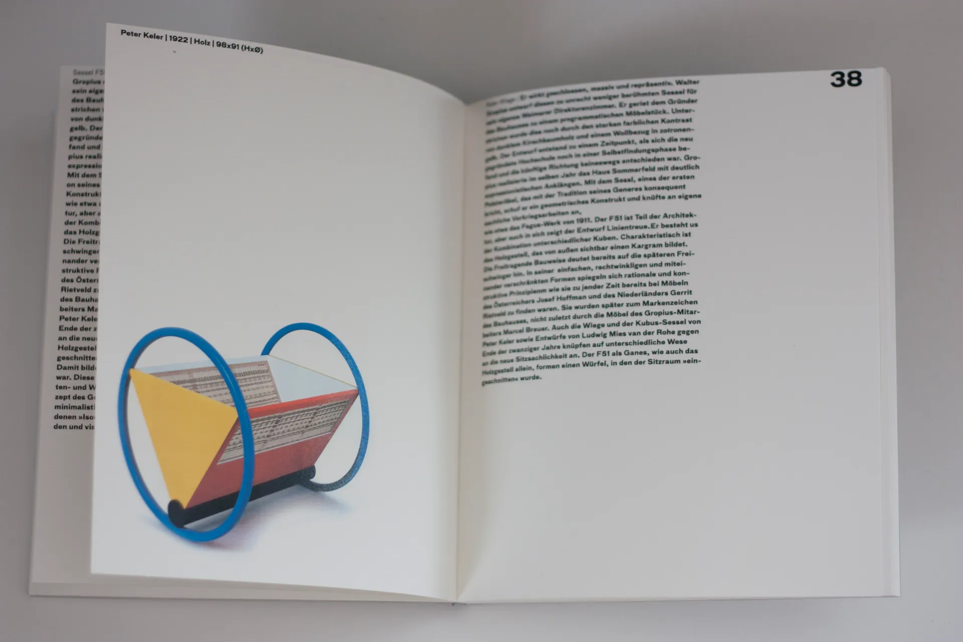 Open Bauhaus book spread with product photography and editorial text