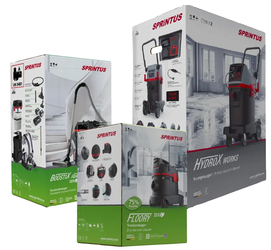 Packaging system applied across three SPRiNTUS product boxes